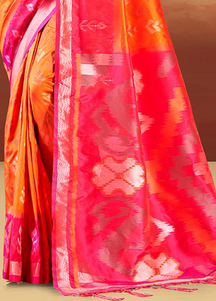Orange Spun Silk Saree With Blouse Piece