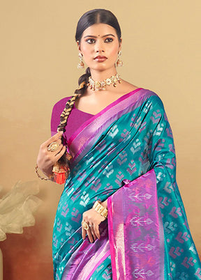 Blue Spun Silk Saree With Blouse Piece