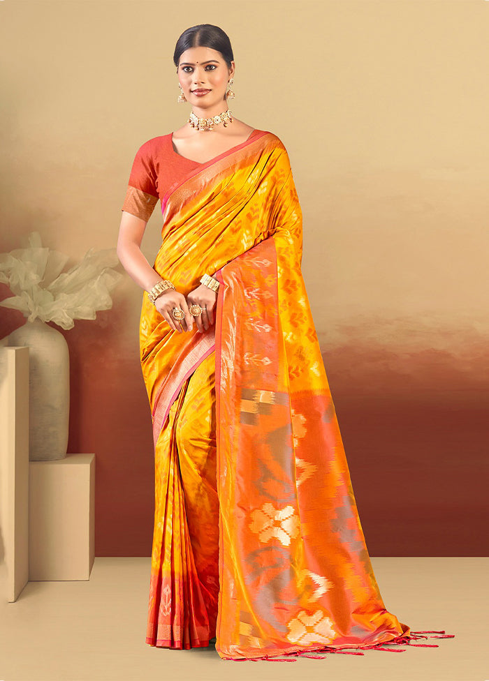 Yellow Spun Silk Saree With Blouse Piece