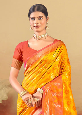 Yellow Spun Silk Saree With Blouse Piece