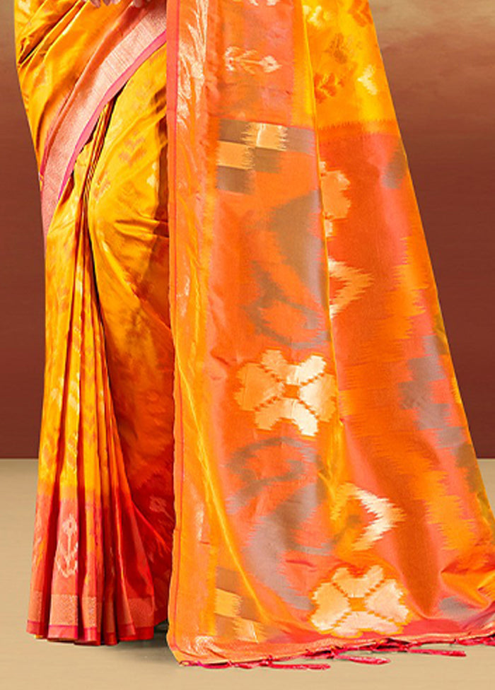 Yellow Spun Silk Saree With Blouse Piece