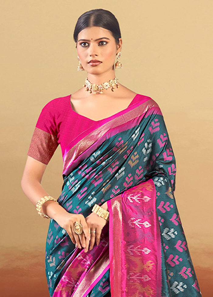 Blue Spun Silk Saree With Blouse Piece