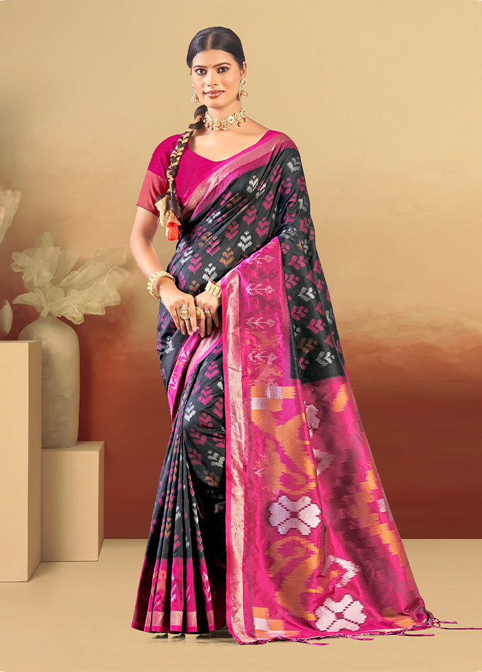 Black Spun Silk Saree With Blouse Piece
