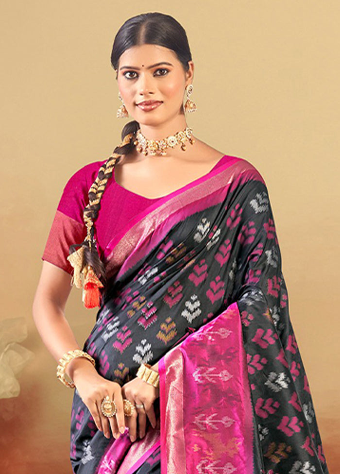 Black Spun Silk Saree With Blouse Piece