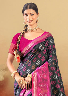 Black Spun Silk Saree With Blouse Piece