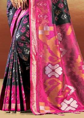 Black Spun Silk Saree With Blouse Piece