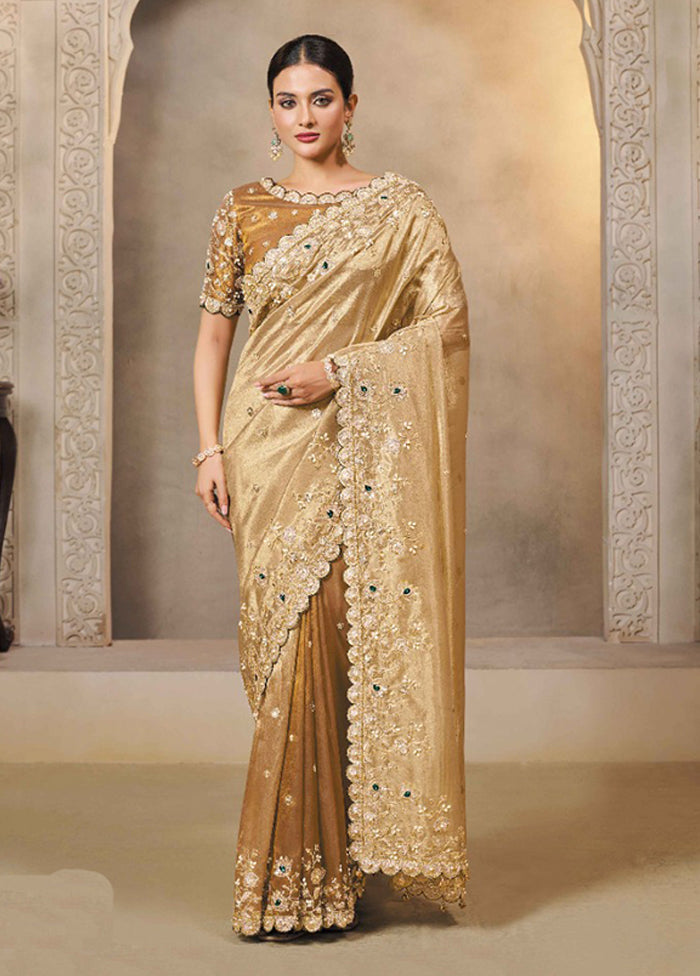 Cream Spun Silk Saree With Blouse Piece