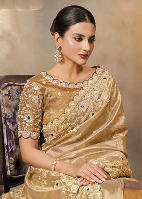 Cream Spun Silk Saree With Blouse Piece