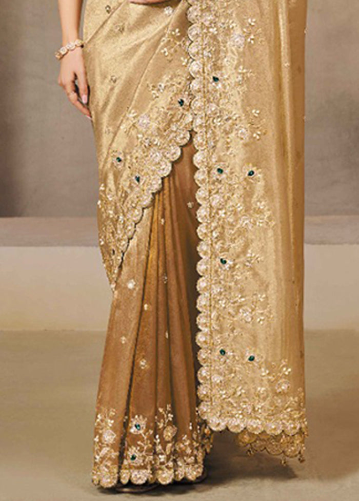 Cream Spun Silk Saree With Blouse Piece