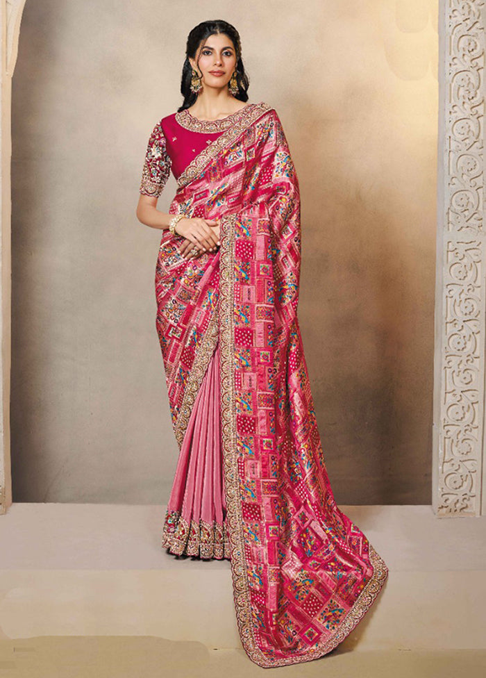 Pink Spun Silk Saree With Blouse Piece