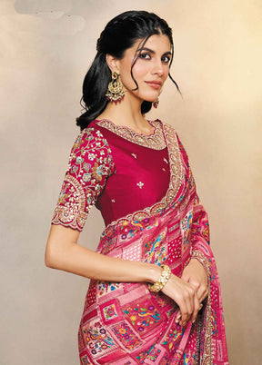 Pink Spun Silk Saree With Blouse Piece