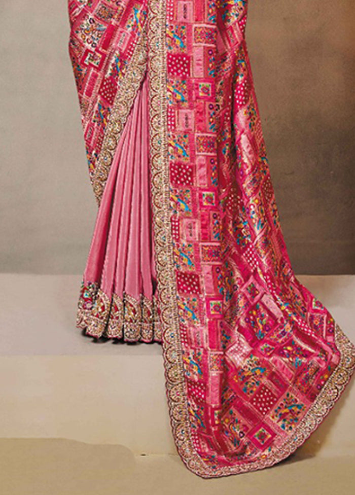 Pink Spun Silk Saree With Blouse Piece