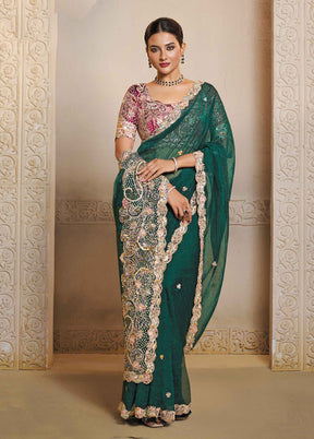 Green Organza Saree With Blouse Piece