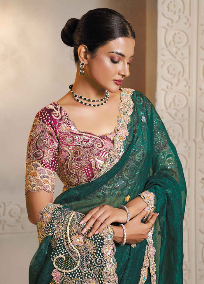 Green Organza Saree With Blouse Piece