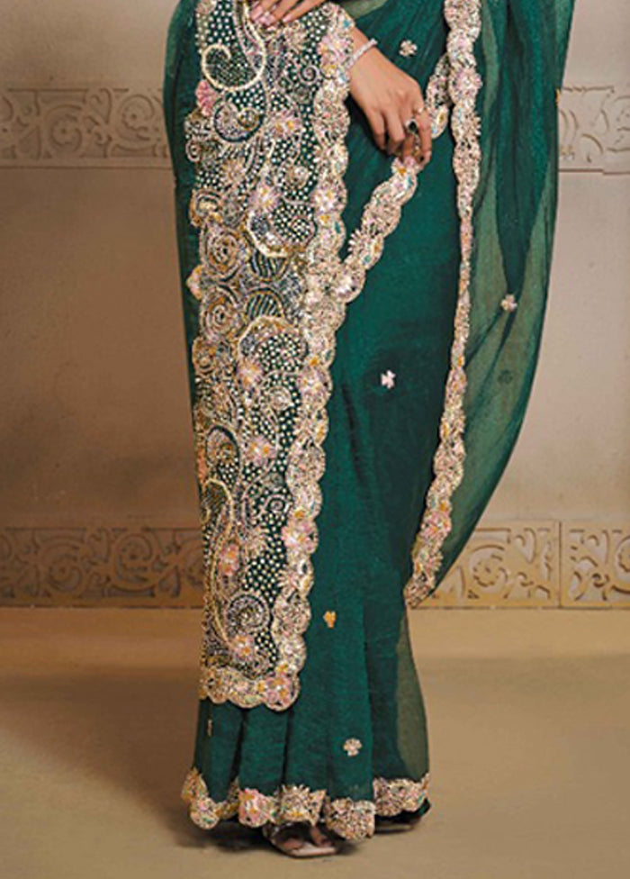 Green Organza Saree With Blouse Piece