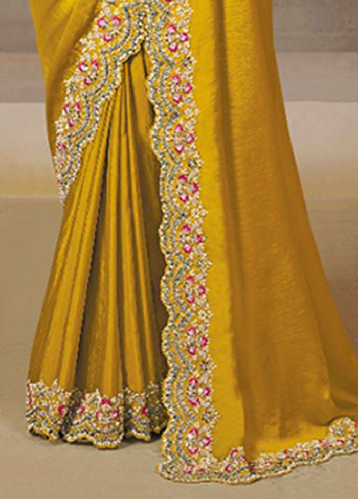 Yellow Spun Silk Saree With Blouse Piece