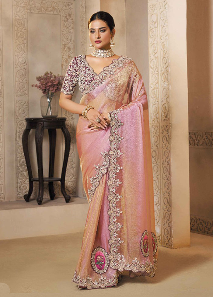 Pink Organza Saree With Blouse Piece