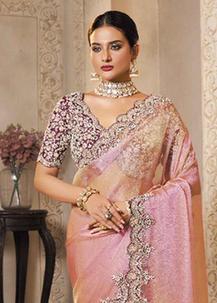 Pink Organza Saree With Blouse Piece