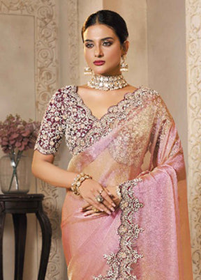Pink Organza Saree With Blouse Piece