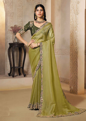 Green Organza Saree With Blouse Piece