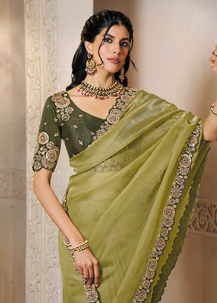 Green Organza Saree With Blouse Piece