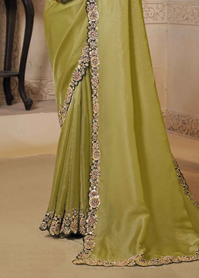 Green Organza Saree With Blouse Piece
