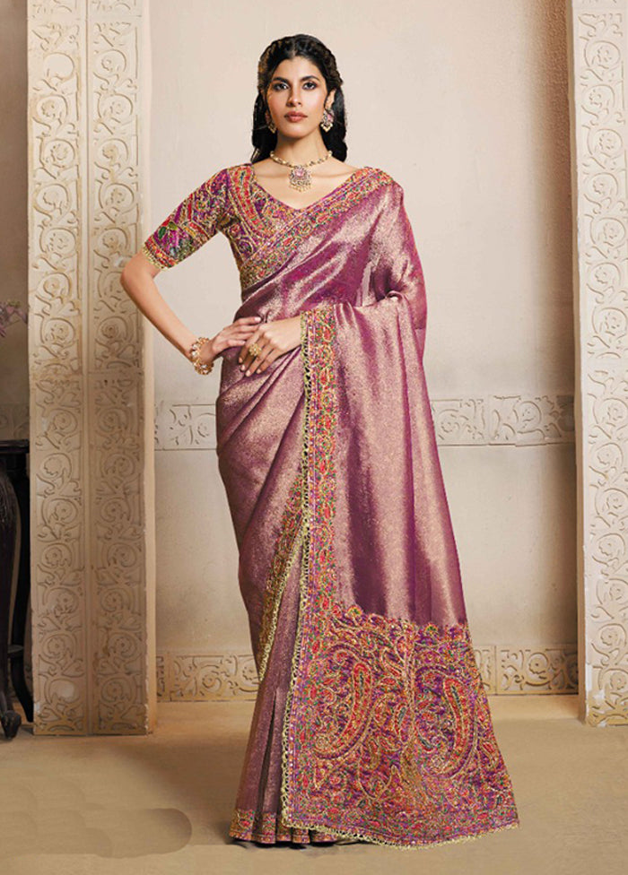Purple Spun Silk Saree With Blouse Piece