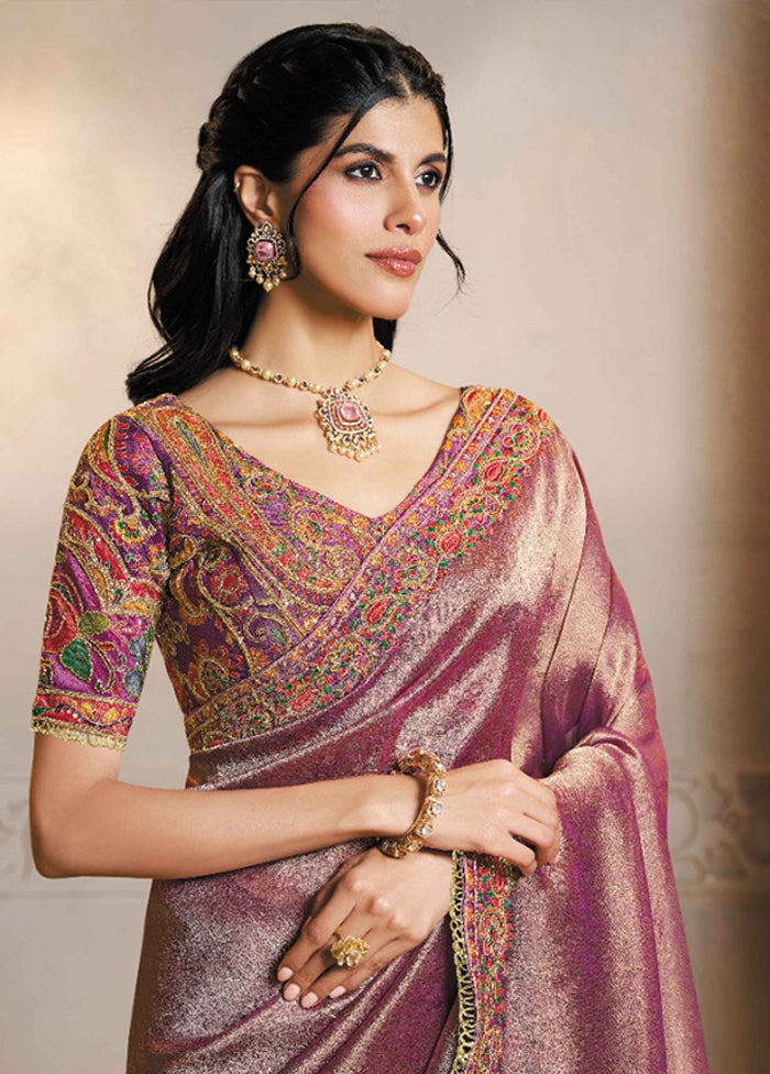 Purple Spun Silk Saree With Blouse Piece