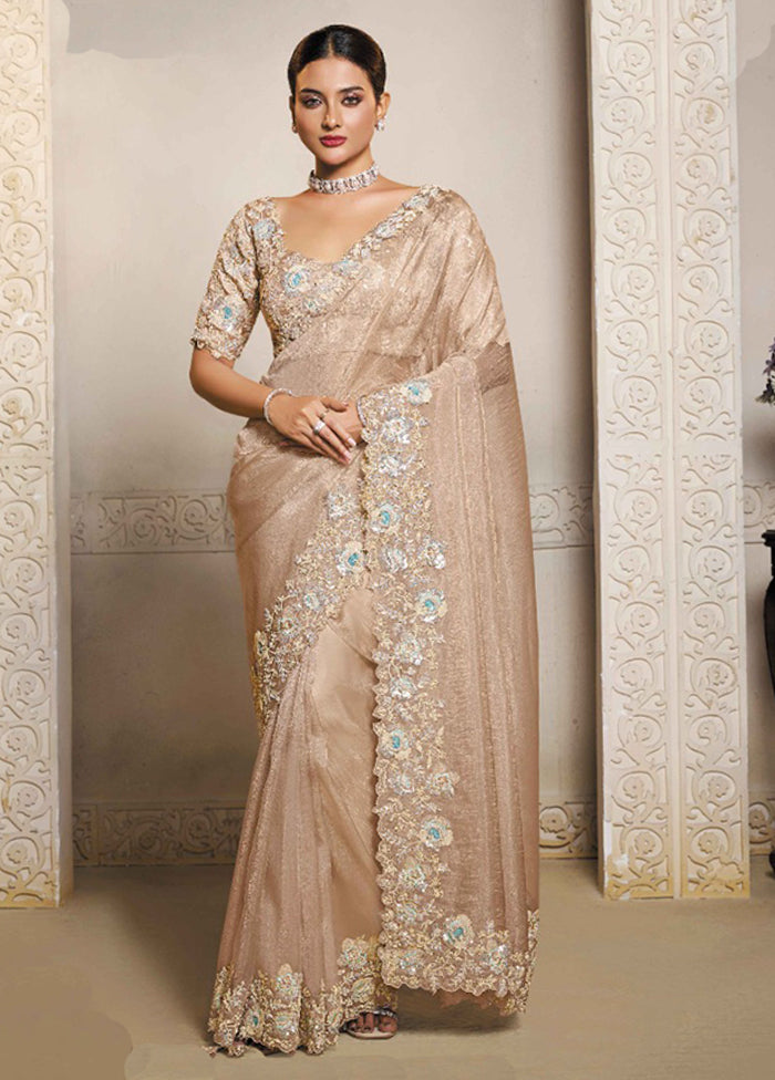 Brown Organza Saree With Blouse Piece