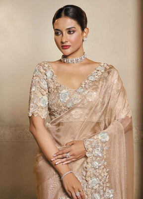 Brown Organza Saree With Blouse Piece