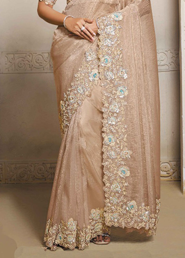 Brown Organza Saree With Blouse Piece