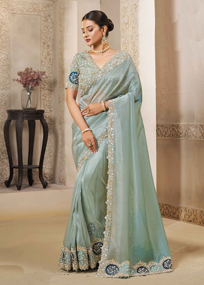 Blue Organza Saree With Blouse Piece
