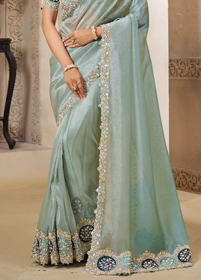 Blue Organza Saree With Blouse Piece