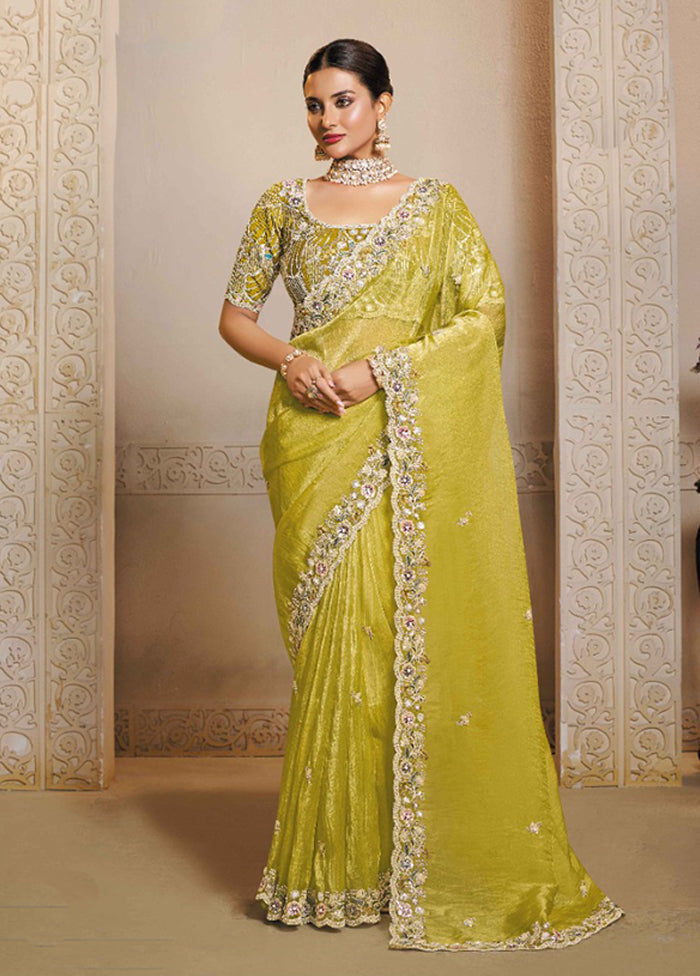 Yellow Organza Saree With Blouse Piece