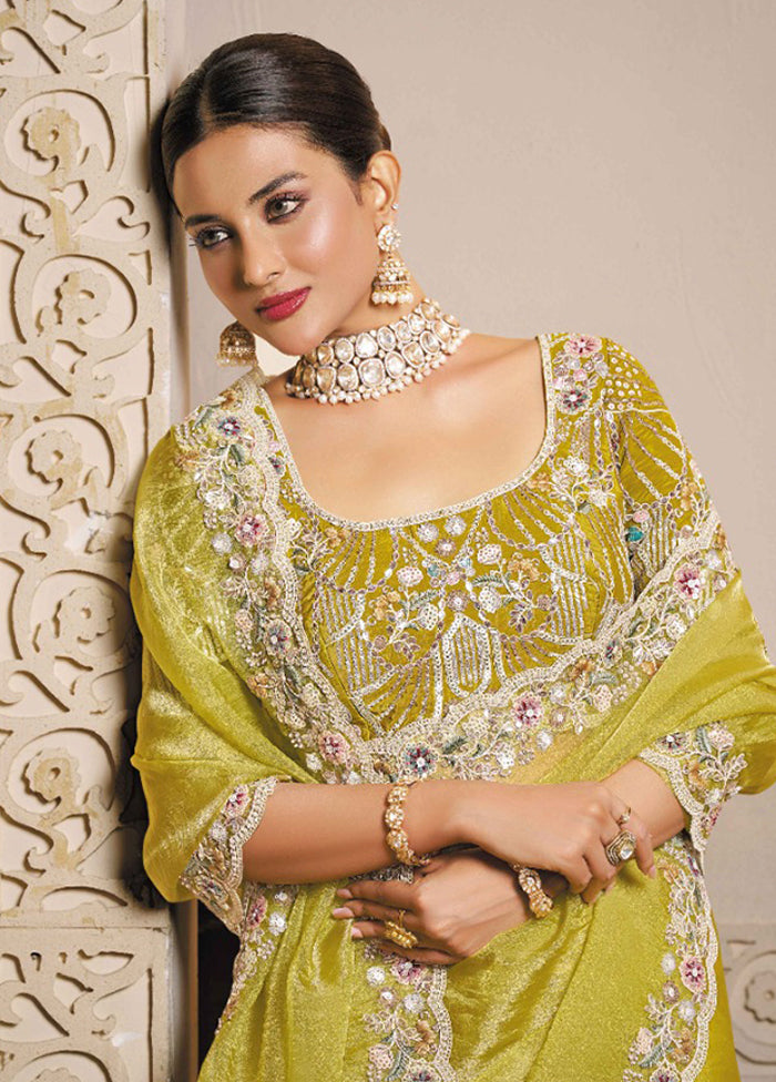 Yellow Organza Saree With Blouse Piece