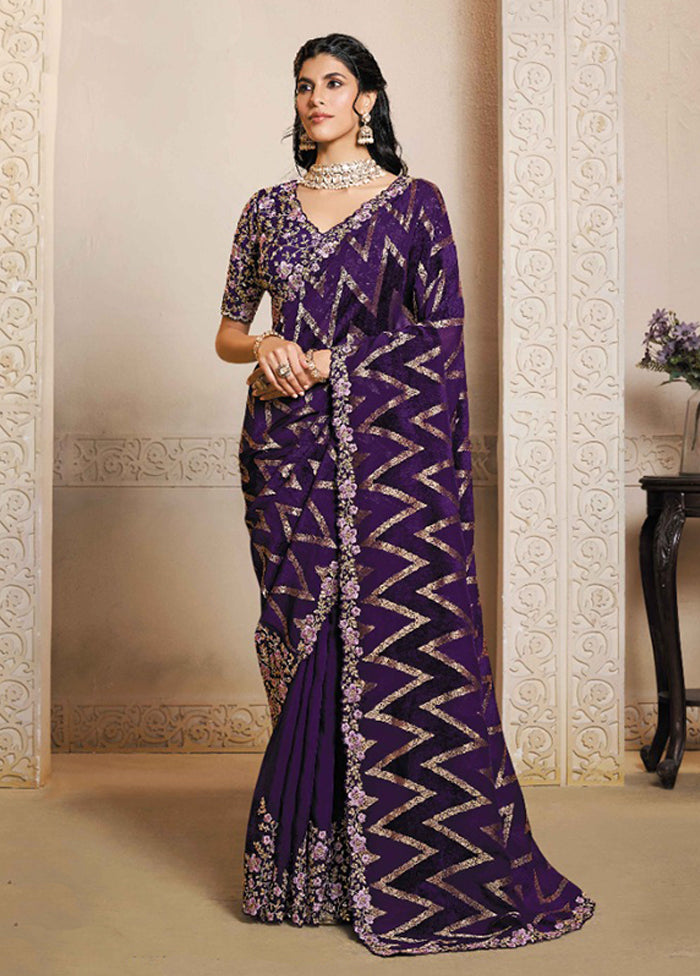Purple Spun Silk Saree With Blouse Piece