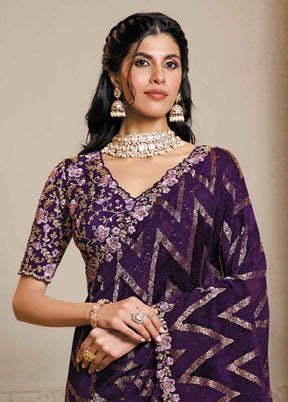 Purple Spun Silk Saree With Blouse Piece