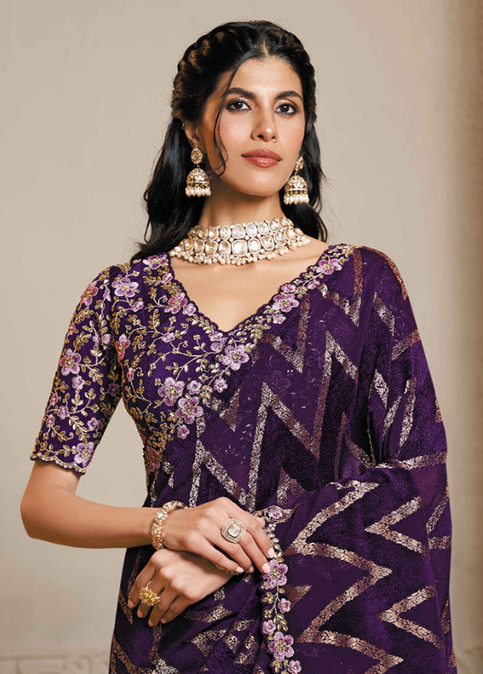 Purple Spun Silk Saree With Blouse Piece