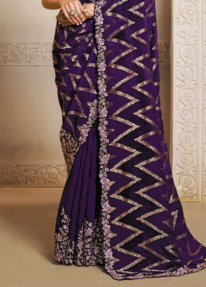 Purple Spun Silk Saree With Blouse Piece