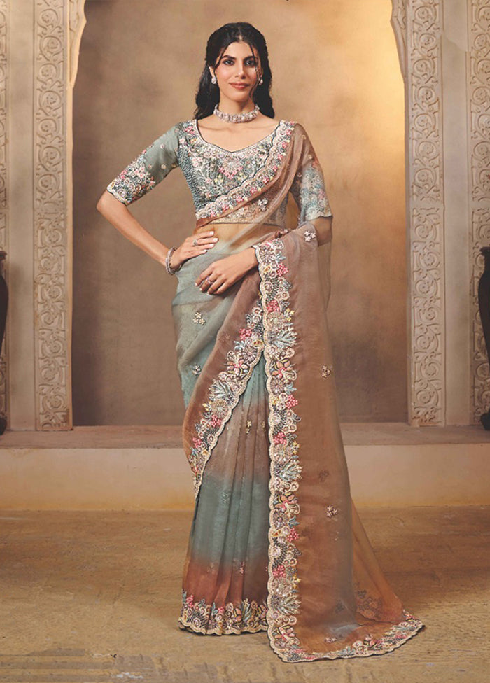 Multicolor Organza Saree With Blouse Piece