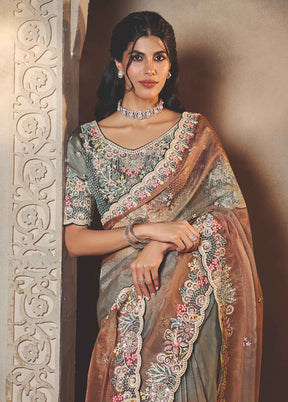 Multicolor Organza Saree With Blouse Piece