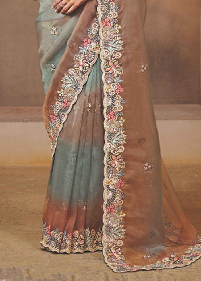 Multicolor Organza Saree With Blouse Piece