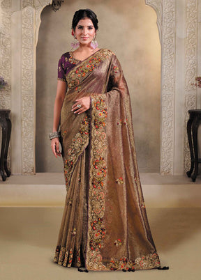 Brown Spun Silk Saree With Blouse Piece