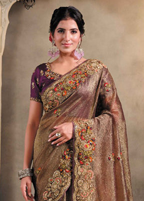 Brown Spun Silk Saree With Blouse Piece