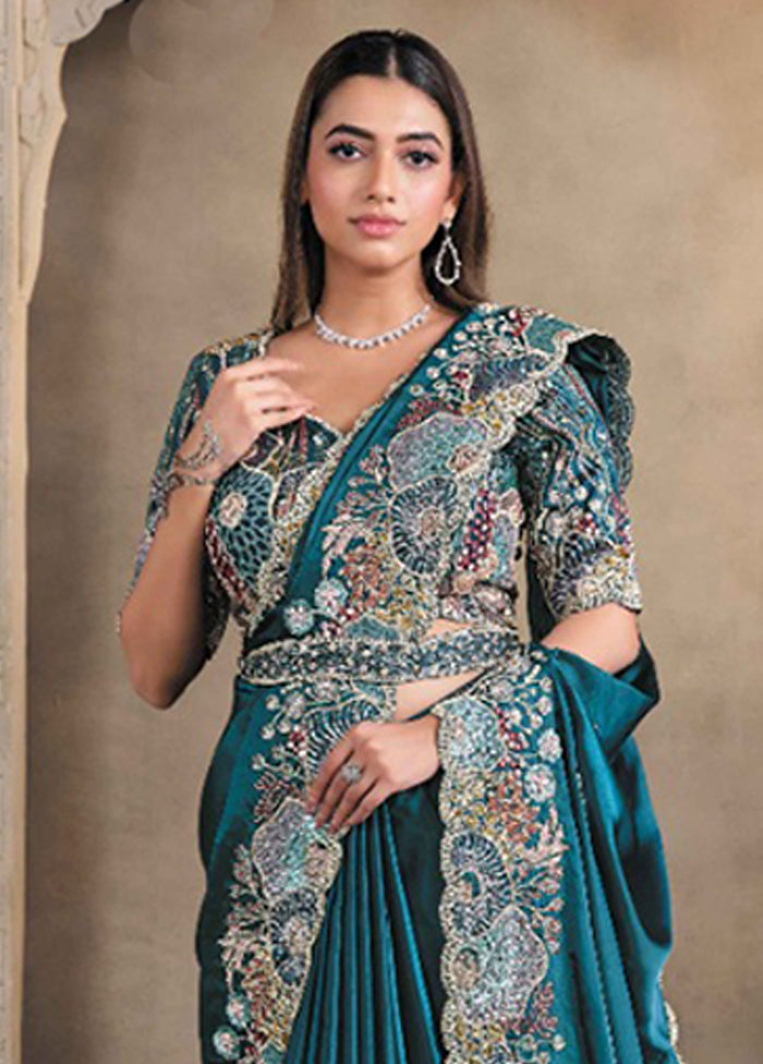 Blue Spun Silk Saree With Blouse Piece