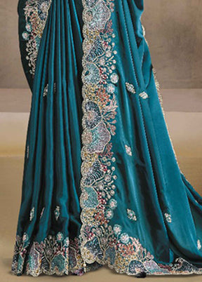 Blue Spun Silk Saree With Blouse Piece