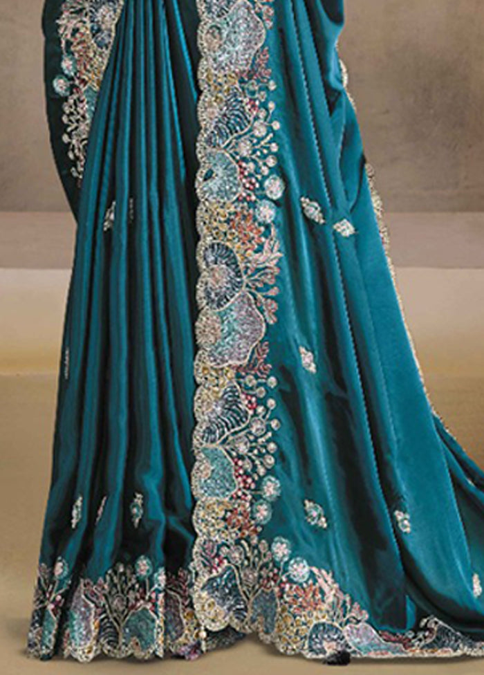 Blue Spun Silk Saree With Blouse Piece