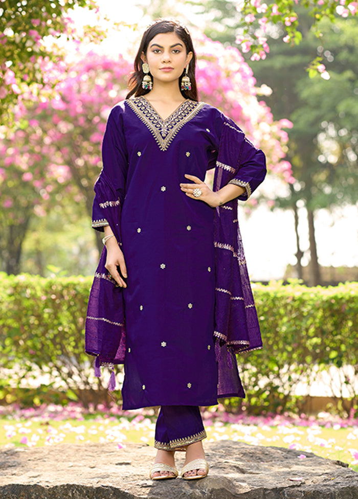3 Pc Purple Silk Suit Set