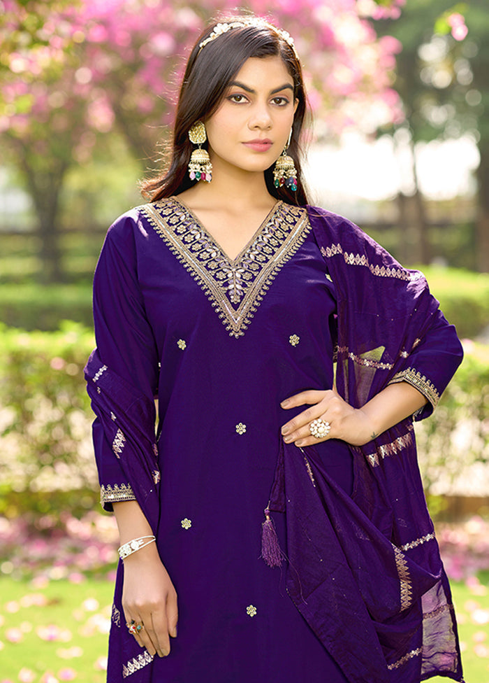 3 Pc Purple Silk Suit Set
