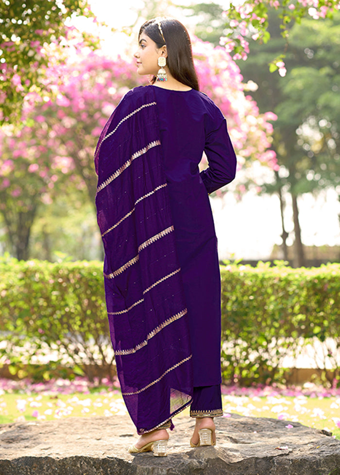 3 Pc Purple Silk Suit Set
